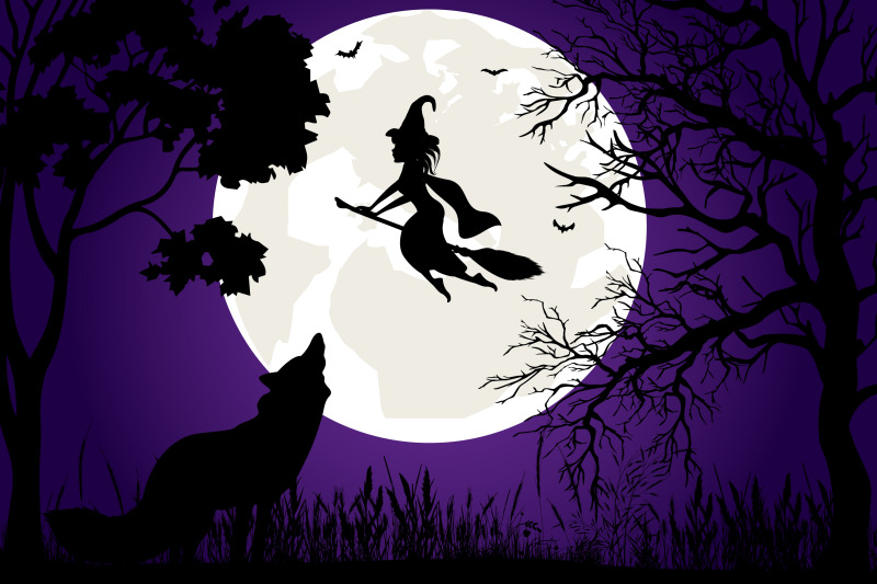 cute-witch-and-moon-landscape