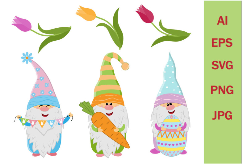 easter-spring-gnomes-and-tulips-clipart