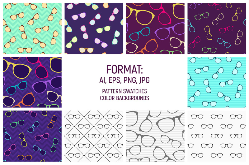 10-glasses-seamless-vector-patterns