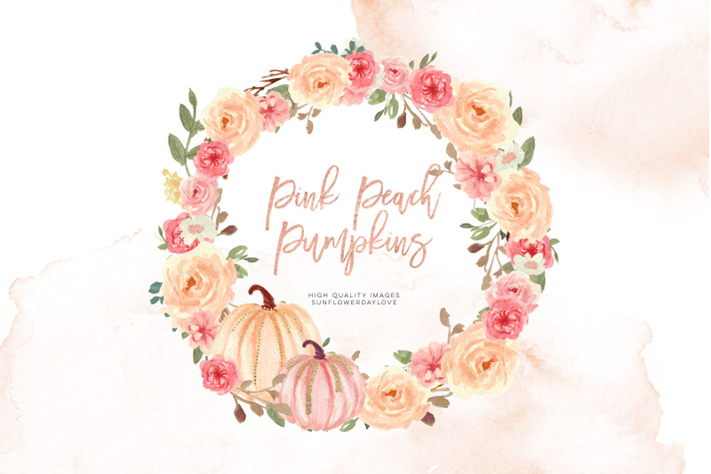 pink-autumn-pumpkin-clipart-watercolor-fall-pumpkin-greenery-floral