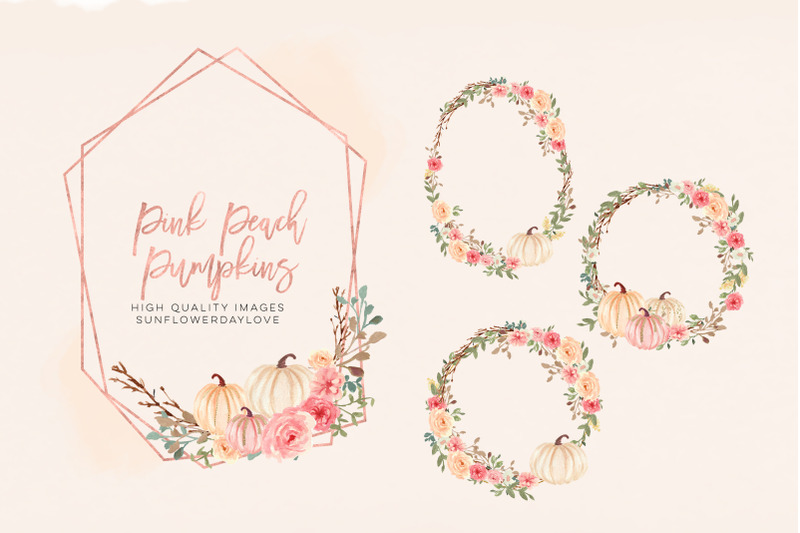 pink-autumn-pumpkin-clipart-watercolor-fall-pumpkin-greenery-floral