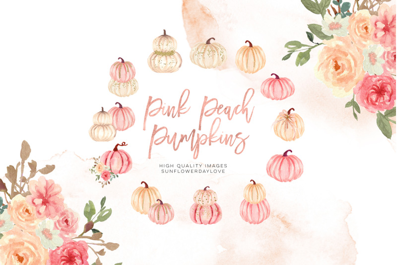 pink-elements-pumpkin-clipart-autumn-floral-leaves