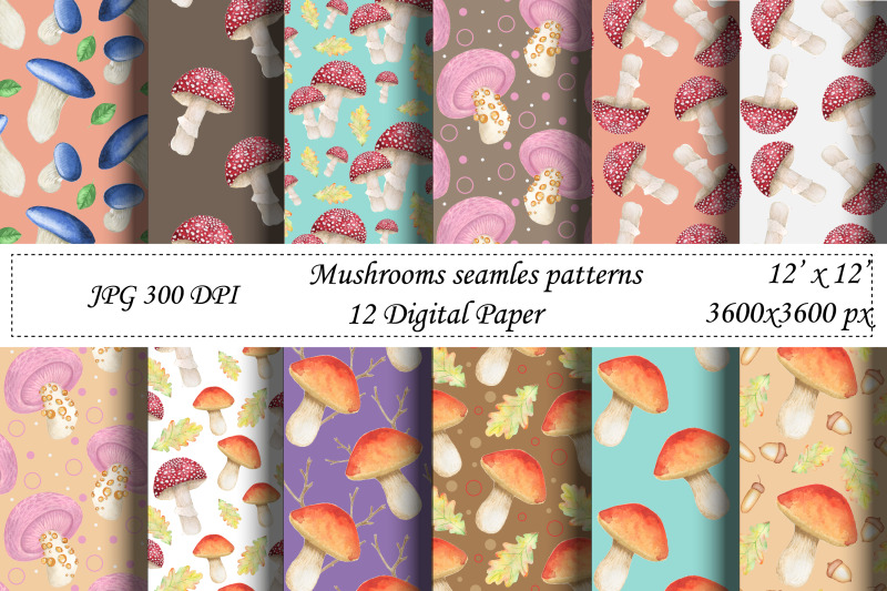 watercolor-mushrooms-seamless-pattern-wrapping-paper-fabric