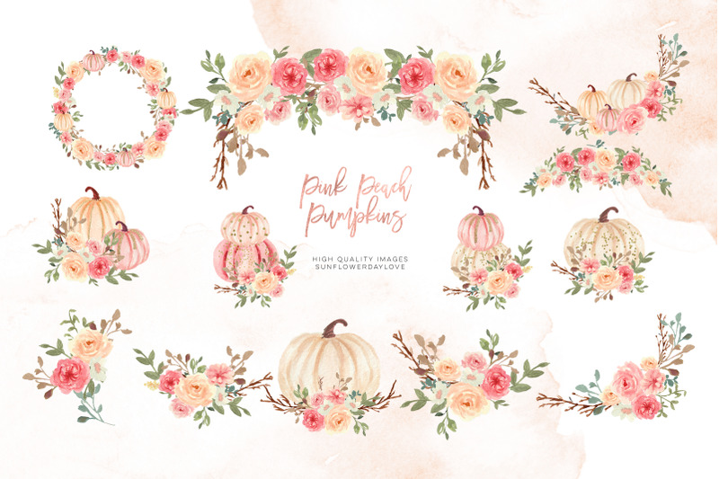 pink-arrangements-pumpkin-clipart-watercolor-fall-pumpkin