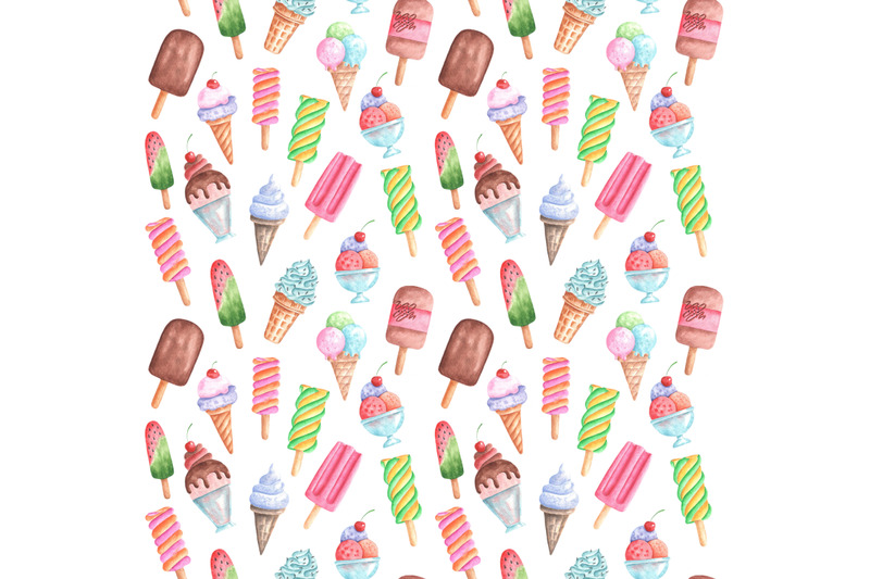 ice-cream-watercolor-seamless-pattern-digital-paper-ice-cream-set