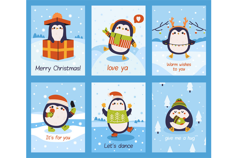 cute-penguin-cards-xmas-penguin-mascots-posters-winter-holidays-love