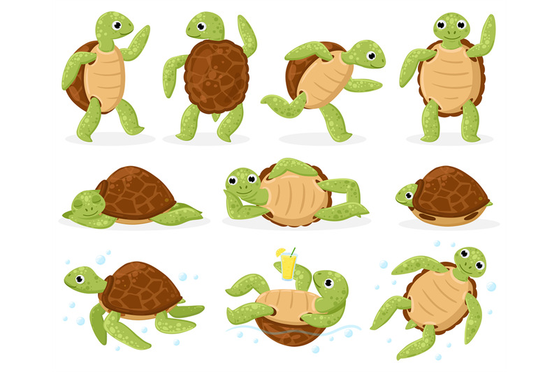 cartoon-turtle-cute-sea-tortoise-swimming-dancing-and-sleeping-litt