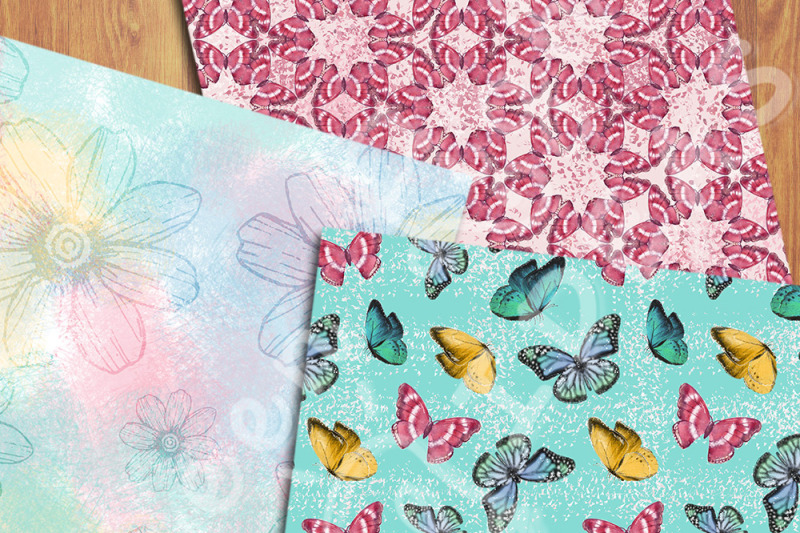 butterfly-and-flowers-digital-papers-spring-backgrounds