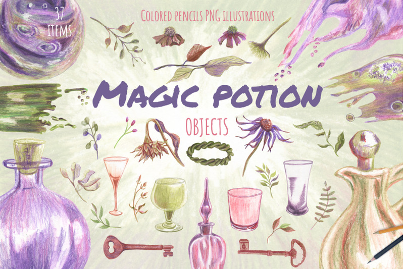 potion-bottles-magic-glasses-keys-floral-objects