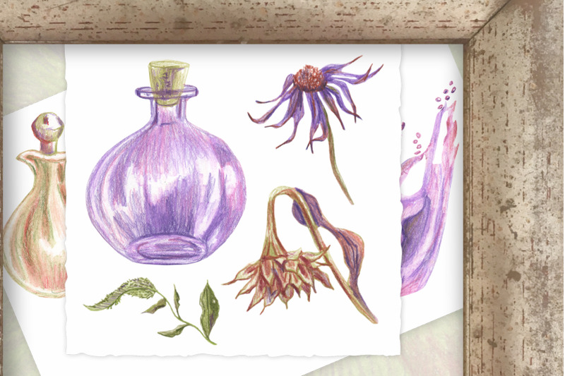 potion-bottles-magic-glasses-keys-floral-objects