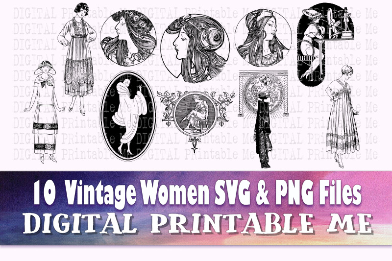 Download Vintage Woman Svg Art Nouveau Png Bundle Floral Lady Illustrations By Digitalprintableme Thehungryjpeg Com