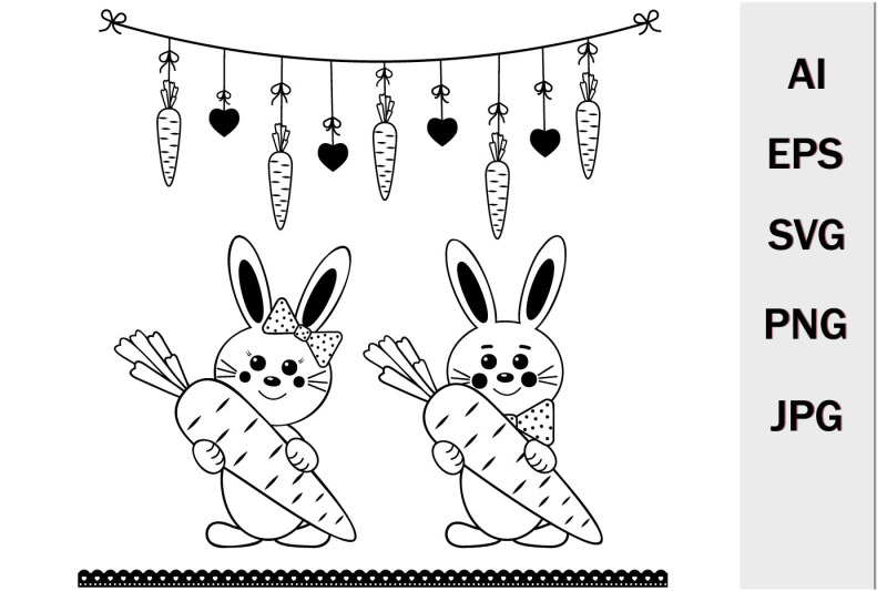 cute-bunnies-with-carrots-and-garland-contour