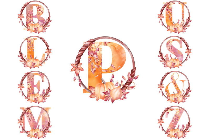 26-letters-amp-ampersand-watercolor-autumn-monogram-fall-png-clipart