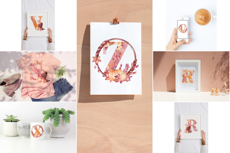 26-letters-amp-ampersand-watercolor-autumn-monogram-fall-png-clipart