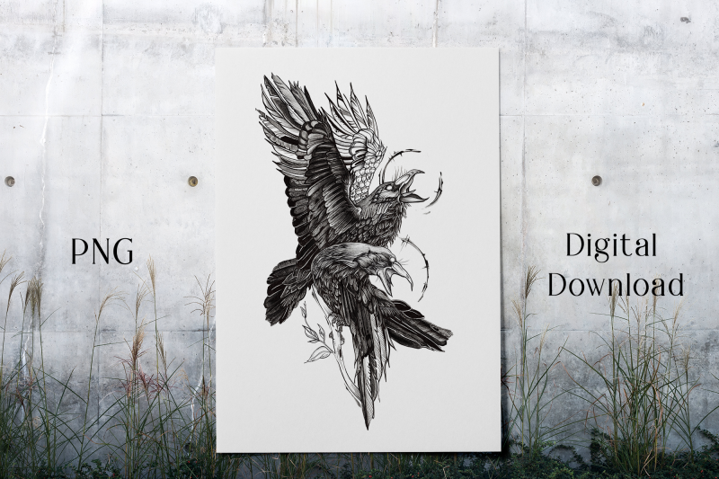 ravens-print-birds-poster-digital-wall-art-printable-png