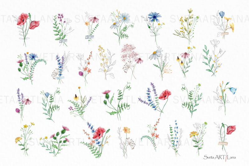 watercolor-wildflowers-bouquets-clipart