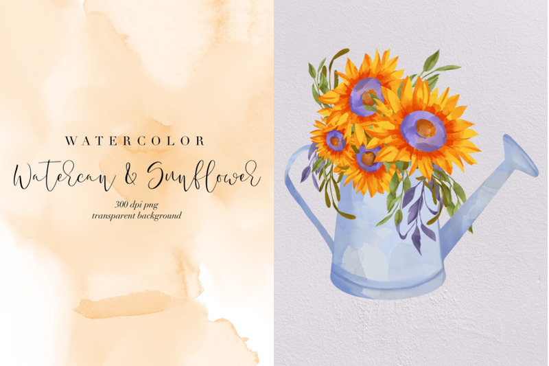 watercan-and-sunflower-png-summer-flower-watercolor-garden-clipart