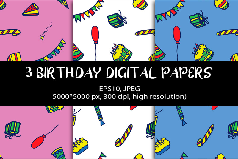 3-birthday-digital-papers-colored-seamless-patterns