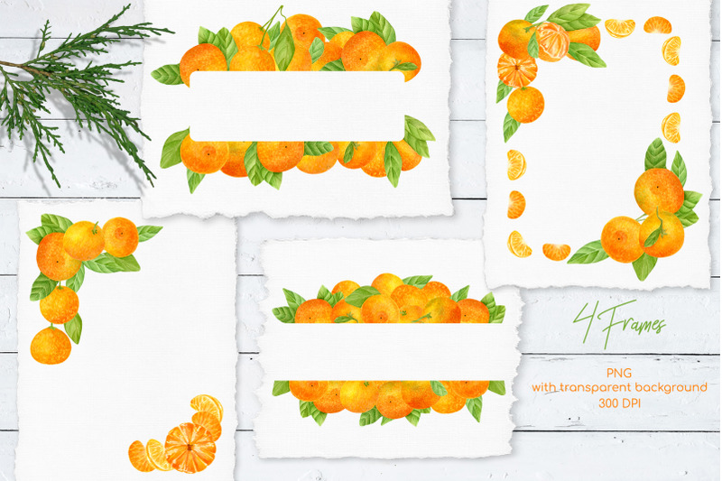 watercolor-tangerine-clipart-set-summer-fruits