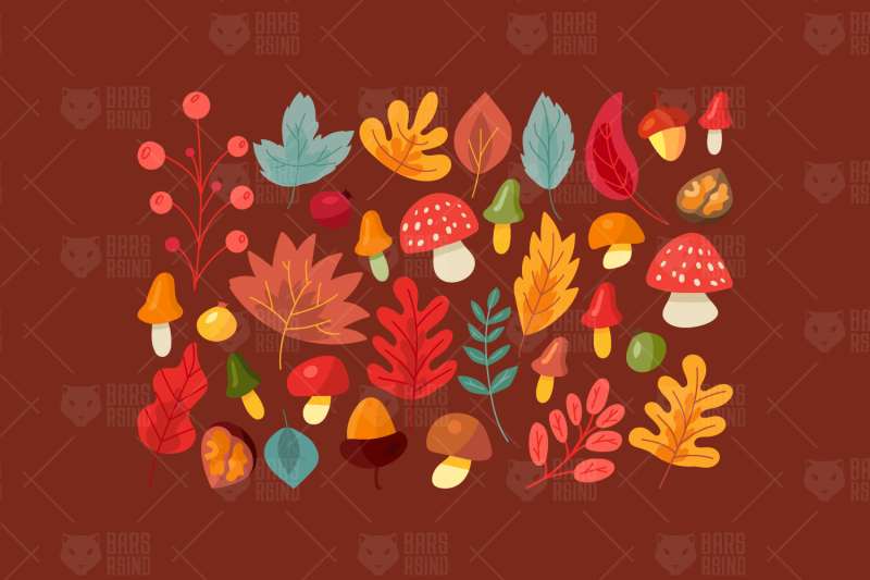 autumn-leaves-and-mushrooms-set