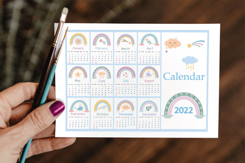 boho-style-calendar-for-2022-with-rainbows