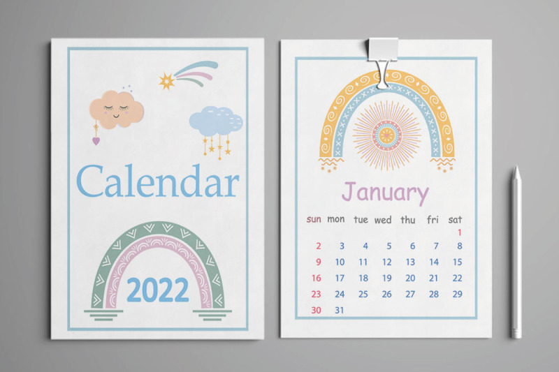 boho-style-calendar-for-2022-with-rainbows