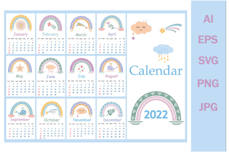 boho-style-calendar-for-2022-with-rainbows