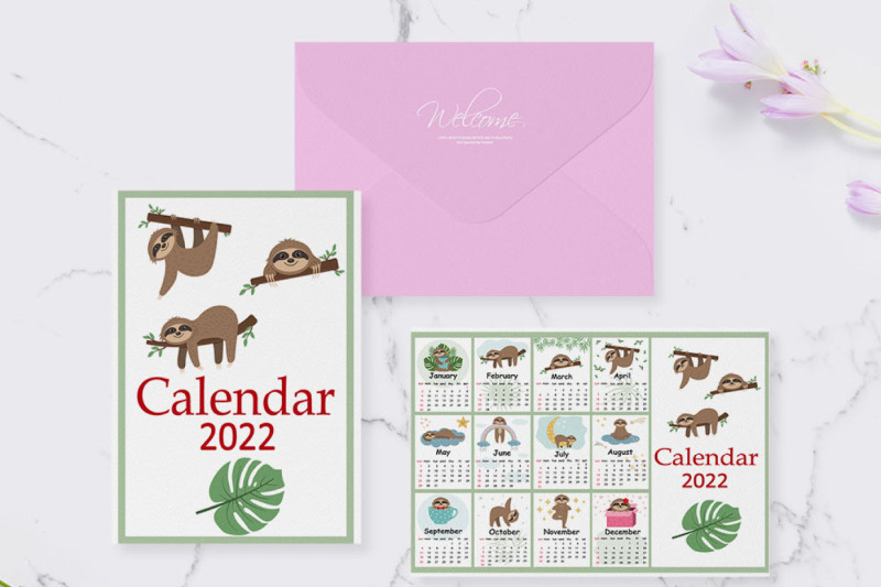 calendar-for-2022-cute-sloth-characters