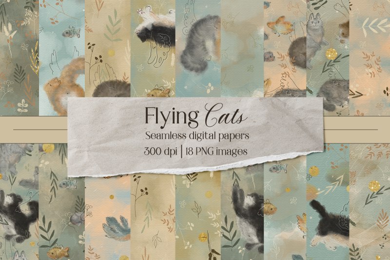 flying-cats-digital-papers-seamless-patterns