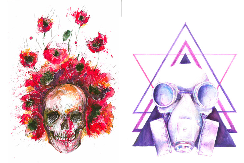 watercolor-skulls