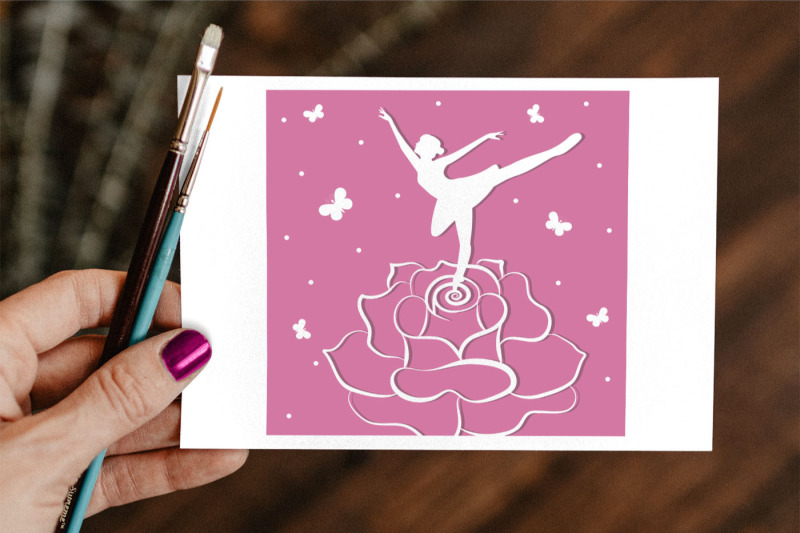 3d-cut-paper-ballerina-on-a-rose-multi-layer-illustration