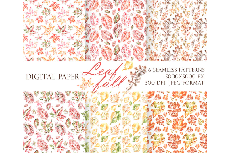 leaf-fall-digital-paper-seamless-patterns-watercolor-autumn-leaves