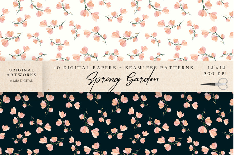 ditsy-flowers-digital-paper-watercolor-single-floral-seamless-pattern