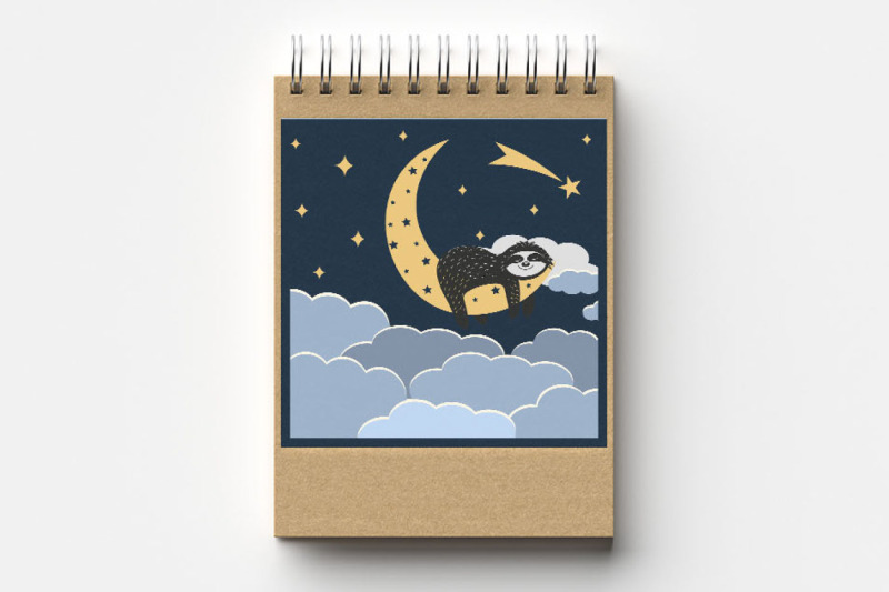 cute-sloth-character-sleeps-on-the-moon-papercut-svg