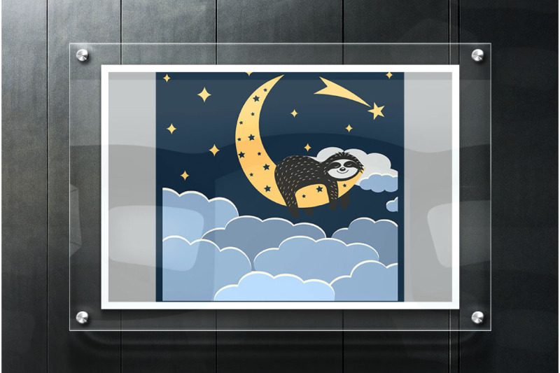 cute-sloth-character-sleeps-on-the-moon-papercut-svg