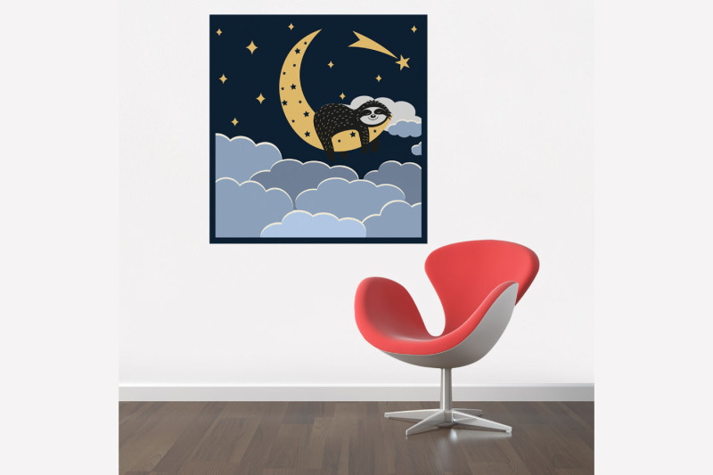 cute-sloth-character-sleeps-on-the-moon-papercut-svg