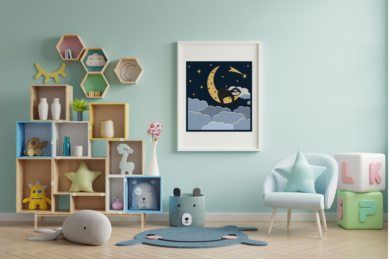 cute-sloth-character-sleeps-on-the-moon-papercut-svg