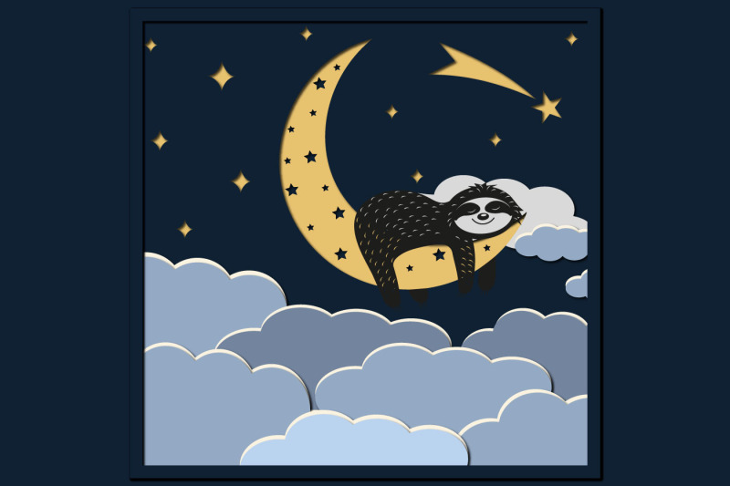 cute-sloth-character-sleeps-on-the-moon-papercut-svg