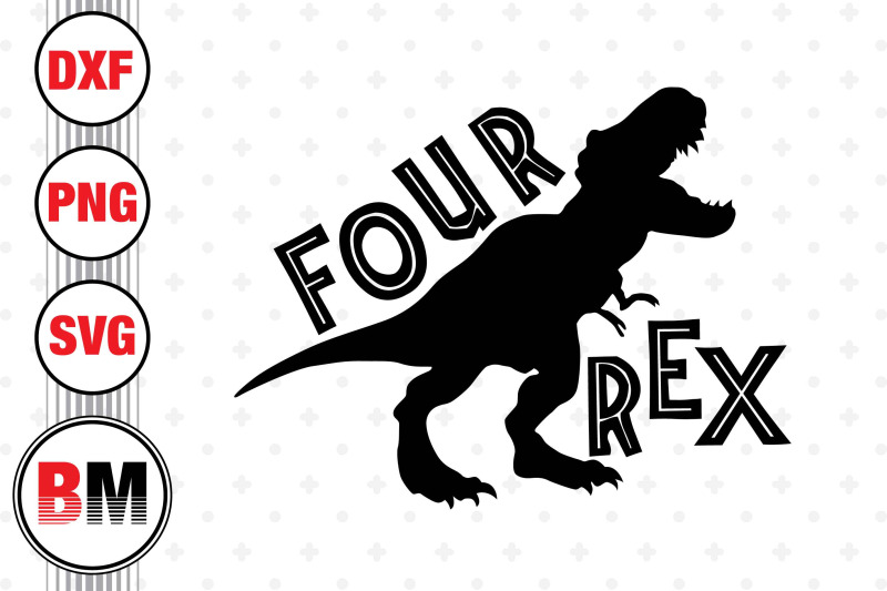 four-birthday-t-rex-svg-png-dxf-files