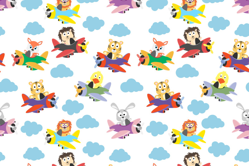 cute-animal-cartoon-with-plane-pattern