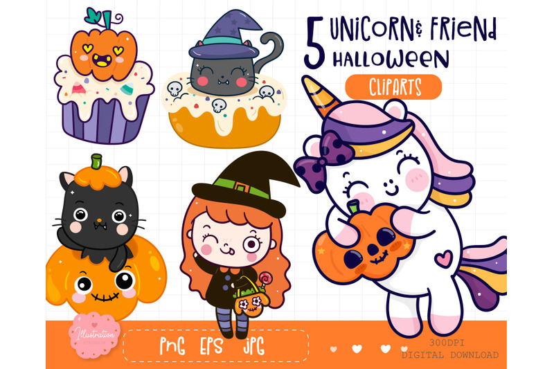 cute-unicorn-clipart-halloween-purple-kawaii-stickers-png