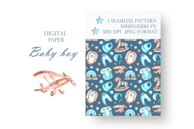 newborn-boy-watercolor-digital-paper-seamless-pattern-boy-pattern