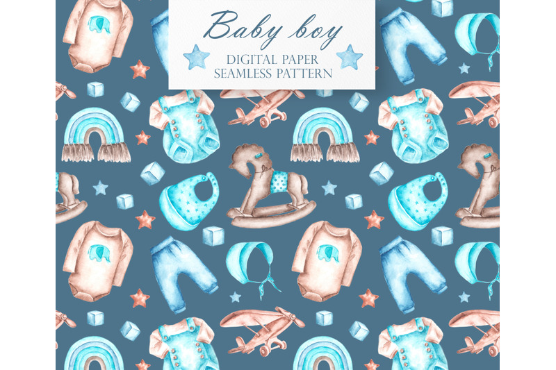 newborn-boy-watercolor-digital-paper-seamless-pattern-boy-pattern