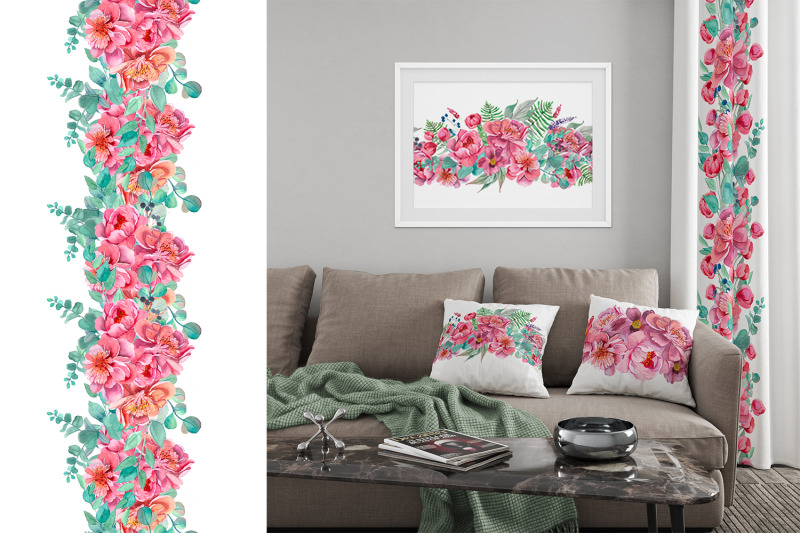 peonies-watercolor-seamless-border