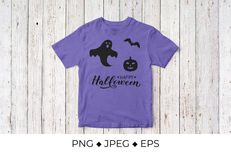 happy-halloween-lettering-with-silhouette-of-pumpkin-bat-ghost-and-s