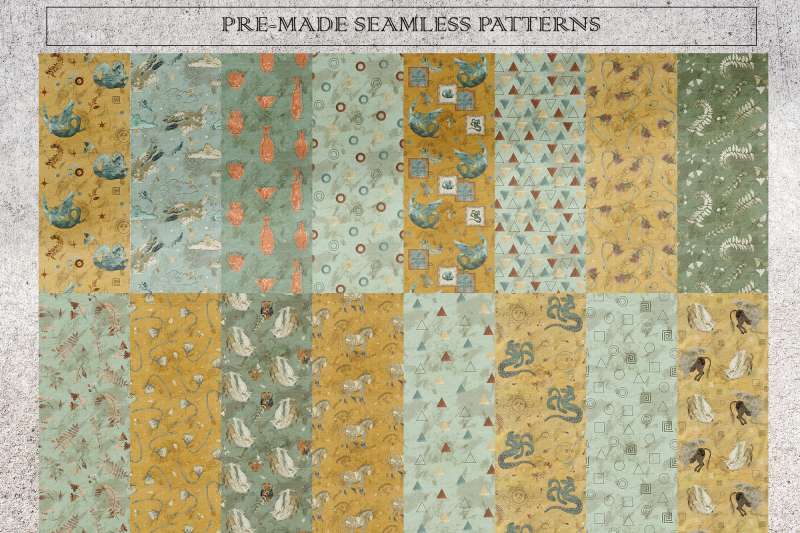 mythical-animals-digital-papers-seamless-patterns
