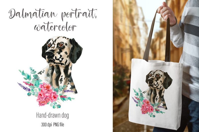 dalmatian-portrait-watercolor-dog-and-flower-clipart