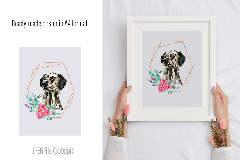 dalmatian-portrait-watercolor-dog-and-flower-clipart