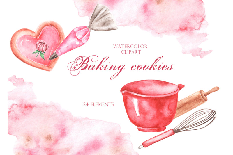 baking-cookies-watercolor-clipart-pastry-shop-cookbook-homemade