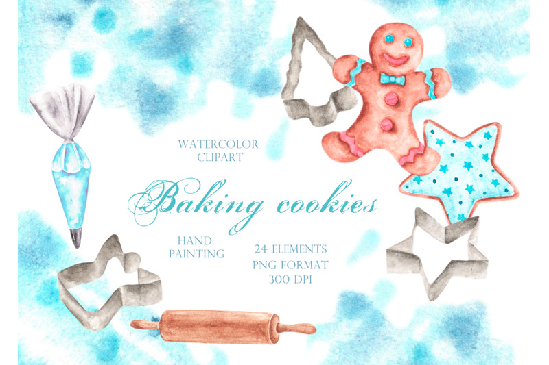 baking-cookies-watercolor-clipart-pastry-shop-cookbook-homemade